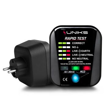 UNIKS RAPIDTEST Testeur de prise professionnel rapide pour les tests différentiels, RCD et de polarité des Uniks UNIKS RAPIDTEST Testeur de prise professionnel rapide pour les tests différentiels, RCD et de polarité des Uniks