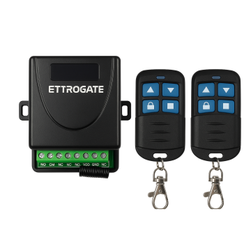 ETTROGATE Kit radio universel 2 canaux pour automatismes portails / lumières / irrigation / rideaux avec 2 télécommandes 433mhz IP20 ET6001