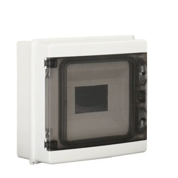 Panneau de commande mural étanche ETTROIT à 8 modules, IP65, gris RAL 7035, avec porte transparente fumée - DB120908