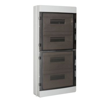 Panneau de commande mural étanche ETTROIT 72 modules, IP65, gris RAL 7035, avec porte transparente fumée - DB120972