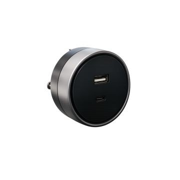ETTROIT Prise Plug&amp;Play USB-A + USB-C 12W pour système de rails, noire ETB3002