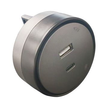 Prise ETTROIT USB-A + USB-C 12W Plug&amp;Play pour système de rails gris ETG3002
