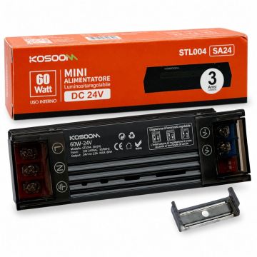 Alimentation à découpage KOSOOM SA24 Slim 24 V 2,5 A 60 W, dimmable, commutateur DIP, IP20, noire