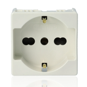 GEWISS GW20246 Prise Schuko italienne/allemande 250V Ac - 2P+T 16A Bivalent - P40 - 2 Modules - Système Blanc
