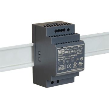 MeanWell HDR-60-12 Alimentation ultra-mince pour montage sur rail DIN sortie unique 54W 12V 4.5A