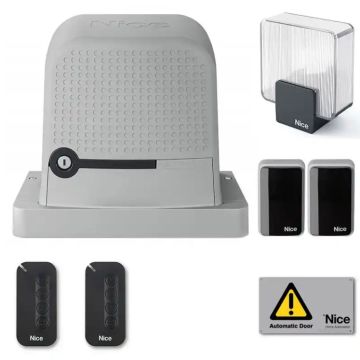 Kit d&#39;automatisation Nice Robus RBS400BDKCE pour portails coulissants jusqu&#39;à 400 kg, 24 V CC, avec unité de commande RBS intégrée.