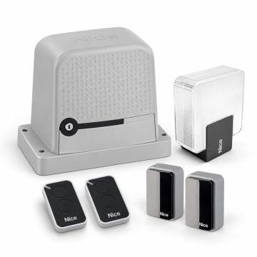 Système d&#39;automatisation de portail coulissant Nice RoboKit 1500, 230 V, jusqu&#39;à 1500 kg, avec cellules photoélectriques et feu clignotant RO1500KCE