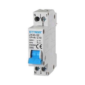 Ettroit Interrupteur thermique magnétique 1P+N 10A 4,5Ka 220V 1 module DIN JX151040