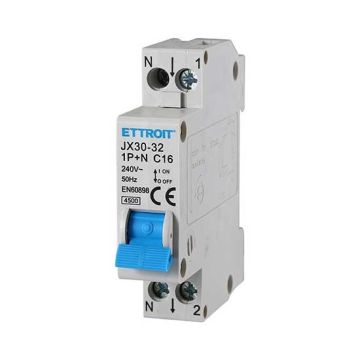 Interrupteur thermique magnétique 1P+N 16A 4,5Ka 220V 1 module DIN Ettroit JX151640