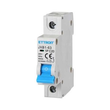 Interrupteur magnéto-thermique automatique 1P 20A 220V 1 modules DIN Ettroit JXB1-63-1P-20A