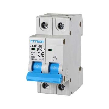 ETTROIT Interrupteur thermique magnétique 2P 16A 6Ka 220V 2 modules DIN JX121660