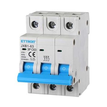 ETTROIT JX136360 Disjoncteur automatique 3P 63A 6kA 380V 3 modules DIN