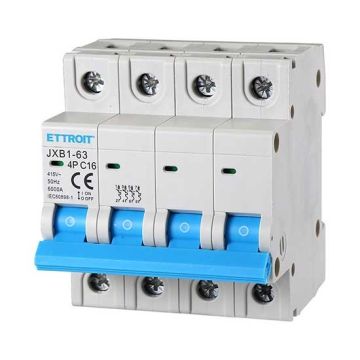ETTROIT Disjoncteur 4P 16A C16 380V 6Ka 4 Modules DIN JX141660