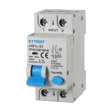 Disjoncteur différentiel dispositif de protection 1P+N 40A 4.5kA 30mA 220V 2 Modules DIN Ettroit JXB1L-63-1P+N-40A