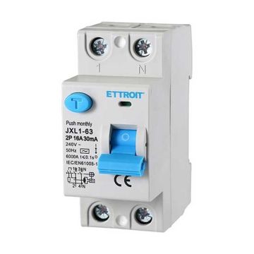 Ettroit JX321661 Disjoncteur à courant résiduel pur 2P 16A 6kA 30mA 220V Lifesaver 2 modules DIN