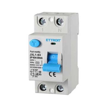 Interrupteur différentiel pur ETTROIT 2P 63A 6kA 30mA 220V Life Saver 2 modules DIN JX326361