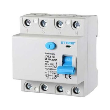 ETTROIT Disjoncteur à courant résiduel pur 4P 16A 6kA 30mA 380V Lifesaver 4 modules DIN Ettroit JX341661