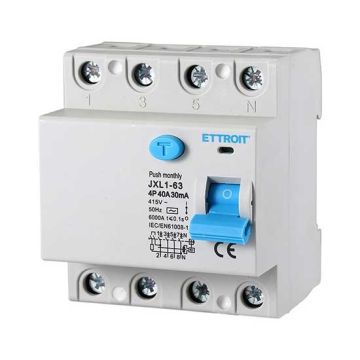 ETTROIT Disjoncteur à courant résiduel pur 4P 40A 6kA 30mA 380V Lifesaver 4 modules DIN JX344061