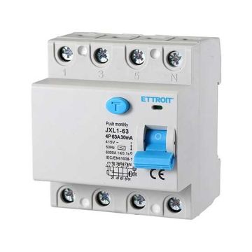 ETTROIT Disjoncteur à courant résiduel pur 4P 63A 6kA 30mA 380V Lifesaver 4 modules DIN JX346361