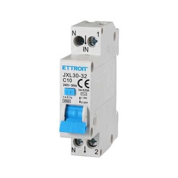 ETTROIT Disjoncteur différentiel 1P+N 10A C10 4,5kA 30mA 220V 1 module DIN JX251040