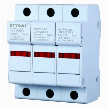 ETTROIT Porte-fusible modulaire photovoltaïque DC 3P 3M D14X51mm 63A DC 1000V IP20 IEC60269-6 JX12351