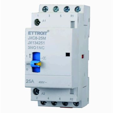 ETTROIT JX134251 Contacteur domestique 3NO/1NC 4P 25A 220v 50hz AC DIN avec interrupteur de commande manuel