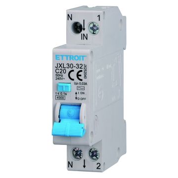 ETTROIT Disjoncteur différentiel électronique 1P+N C20 20 A 30 mA 4.5 kA JX252040
