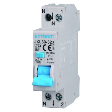 ETTROIT Disjoncteur différentiel électronique 1P+N C32 32 A 30 mA 4.5 kA JX253240