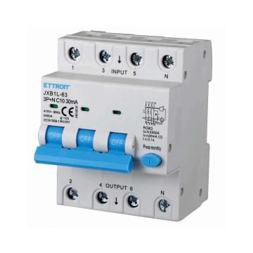 ETTROIT Interrupteur Thermique Magnétique Différentiel 3P+N 10A 30mA 380V-6KA 4 modules din JX261061