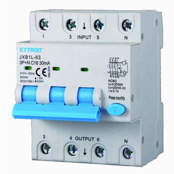 Interrupteur Thermique Magnétique Différentiel 3P+N 16A 30mA 380V-6KA CLASSE A - ETTROIT JX261664