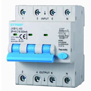 ETTROIT JX261668 Disjoncteur différentiel 3P+N 16A 300mA 380V-6KA CLASSE A