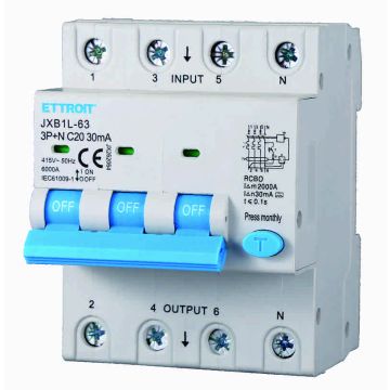 ETTROIT JX262064 Disjoncteur différentiel 3P+N 20A 30mA 380V-6KA CLASSE A