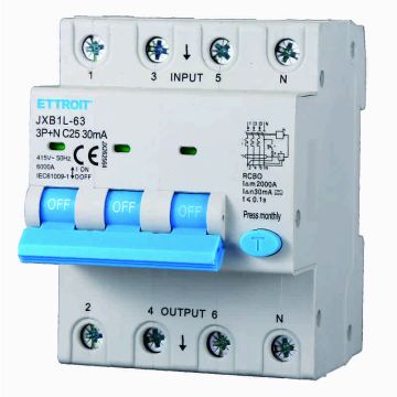 ETTROIT JX262564 Disjoncteur différentiel 3P+N 25A 30mA 380V-6KA CLASSE A