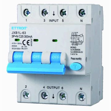 ETTROIT JX262568 Disjoncteur différentiel 3P+N 25A 300mA 380V-6KA CLASSE A