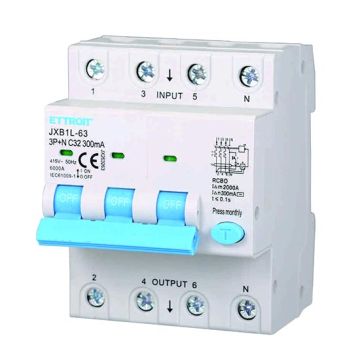 Disjoncteur différentiel 3P+N 32A 6kA 300mA 380V 4 modules DIN Ettroit JX263263