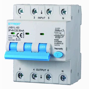 ETTROIT JX263264 Disjoncteur différentiel 3P+N 32A 30mA 380V-6KA CLASSE A