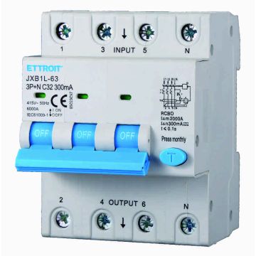 ETTROIT JX263268 Disjoncteur différentiel 3P+N 32A 300mA 380V-6KA CLASSE A