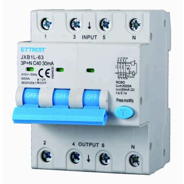 ETTROIT JX264064 Disjoncteur différentiel 3P+N 40A 30mA 380V-6KA CLASSE A