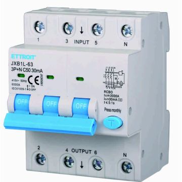 ETTROIT Interrupteur thermique magnétique différentiel 3P+N 50A 30mA 380V-6KA JX265061