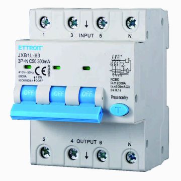 ETTROIT JX265068 Disjoncteur différentiel 3P+N 50A 300mA 380V-6KA CLASSE A