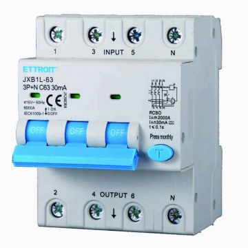 ETTROIT JX266364 Disjoncteur différentiel 3P+N 63A 30mA 380V-6KA CLASSE A