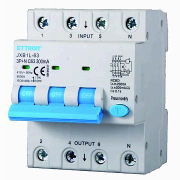 ETTROIT JX266368 Interrupteur thermique magnétique différentiel 3P+N 63A 300mA 380V-6KA CLASSE A