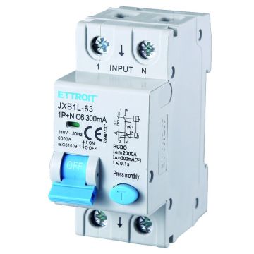 ETTROIT Interrupteur thermique magnétique différentiel 1P+N 6A 300mA 220V 6KA 2 modules DIN - JX270663
