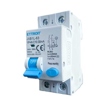 ETTROIT Disjoncteur différentiel 1P+N 10A 6kA 30mA 220V occupe 2 modules DIN JX271061