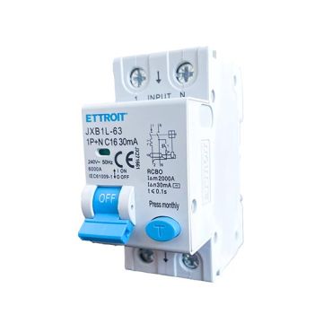 ETTROIT Disjoncteur différentiel 1P+N 16A 6kA 30mA 220V occupe 2 modules DIN Ettroit JX271661