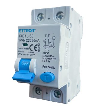 ETTROIT Interrupteur thermique magnétique différentiel 1P+N 20A 30mA 220V 6KA JX272061