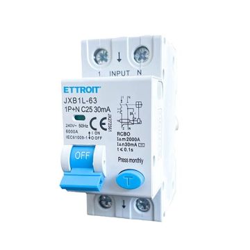 Disjoncteur différentiel 1P+N 25A 6kA 30mA 220V occupe 2 modules DIN Ettroit JX272561