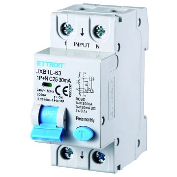 ETTROIT Interrupteur Thermique Magnétique Différentiel 1P+N 25A 30mA 220V 6KA CLASSE A - JX272564