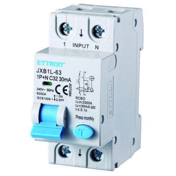 ETTROIT Interrupteur Thermique Magnétique Différentiel 1P+N 32A 30mA 220V 6KA CLASSE A - JX273264