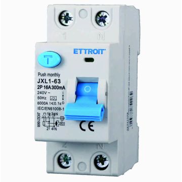 ETTROIT JX321668 Disjoncteur à courant résiduel pur 2P 16A 300mA 220V 6KA CLASSE A